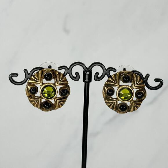 Chico's Vintage Boho Rhinestone Studded Gold Tone Earrings Pierced Pair - Picture 7 of 12